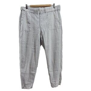 Caffe Marrakesh Linen Pants Womens L White Blue Linen Rayon Blend with Pockets